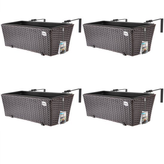 Casaria Polyrattan Balkon Plantenbak - 4 Stuks a 11 Liter – Bruin