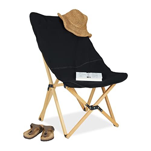 Relaxdays Ligstoel, inklapbaar, tot 100 kg, h x b x d: 93 x 52 x 72 cm, beukenhout, stof, campingstoel met tas, zwart