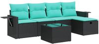 vidaXL 6-delige Loungeset met kussens, poly rattan, zwart