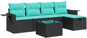 vidaXL 6-delige Loungeset met kussens, poly rattan, zwart