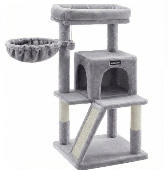 MAZAZU MIRA Home Krabpaal - Kattenboom - Kattenhuis voor katten - Grijs - 96 cm