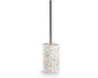 Zeller Luxe Toiletborstel in houder - wit - Terrazzo design - keramiek - 42 x 10 cm
