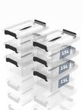 SpaceXpert Opbergdozen van kunststof, draagbaar, met handvat, stapelbaar, voor slaapkamer, school, transparant, 15 liter, 6 stuks