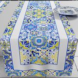 PETTI Artigiani Italiani - Tafelloper, keukenloper, tafelkleed in digitale print Vietri blauw, 100% Made in Italy