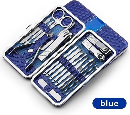 Luminous Luxury 18-delige Manicure Set RVS - Hexagon Blauw - Nagels Pedicure