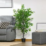 MODENUIT Plante artificielle – Ficus artificiel 135 cm – Plastique – Vert – Avec fils métalliques – Intérieur et extérieur