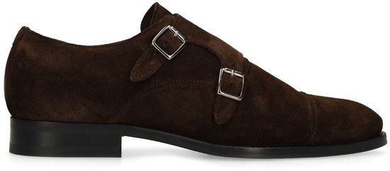 Manfield Heren Donkerbruine suède gespschoenen Maat 45