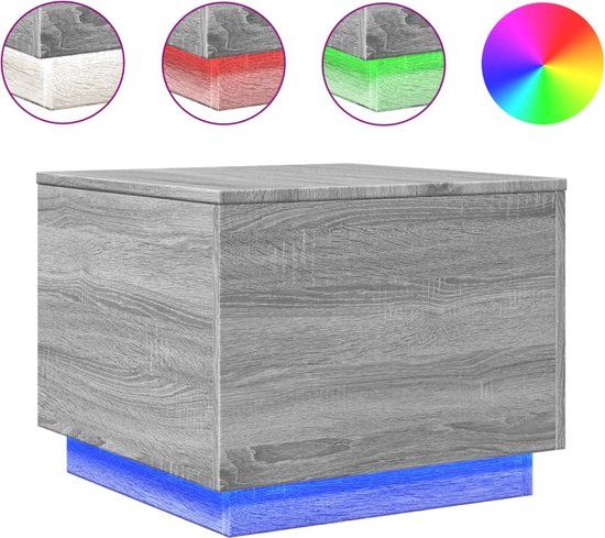 vidaXL Salontafel met LED-verlichting 50x50x40 cm grijs sonoma eiken