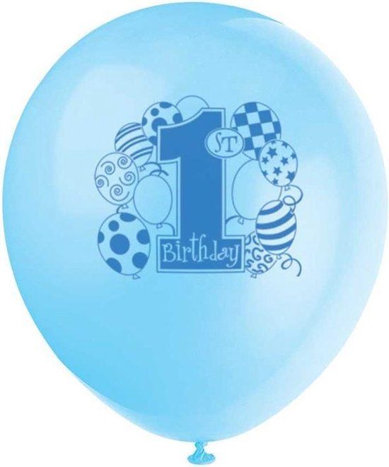 Blauwe ballonnen eerste verjaardag - 8 stuks