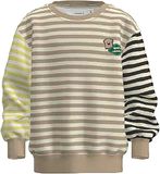 NAME IT Jongens Sweater NMMKASTER LS NREG SWEAT UNB - Maat 104 - Katoen - Gestreept - Lichtbruin/Smaragd/Zwart/Wit