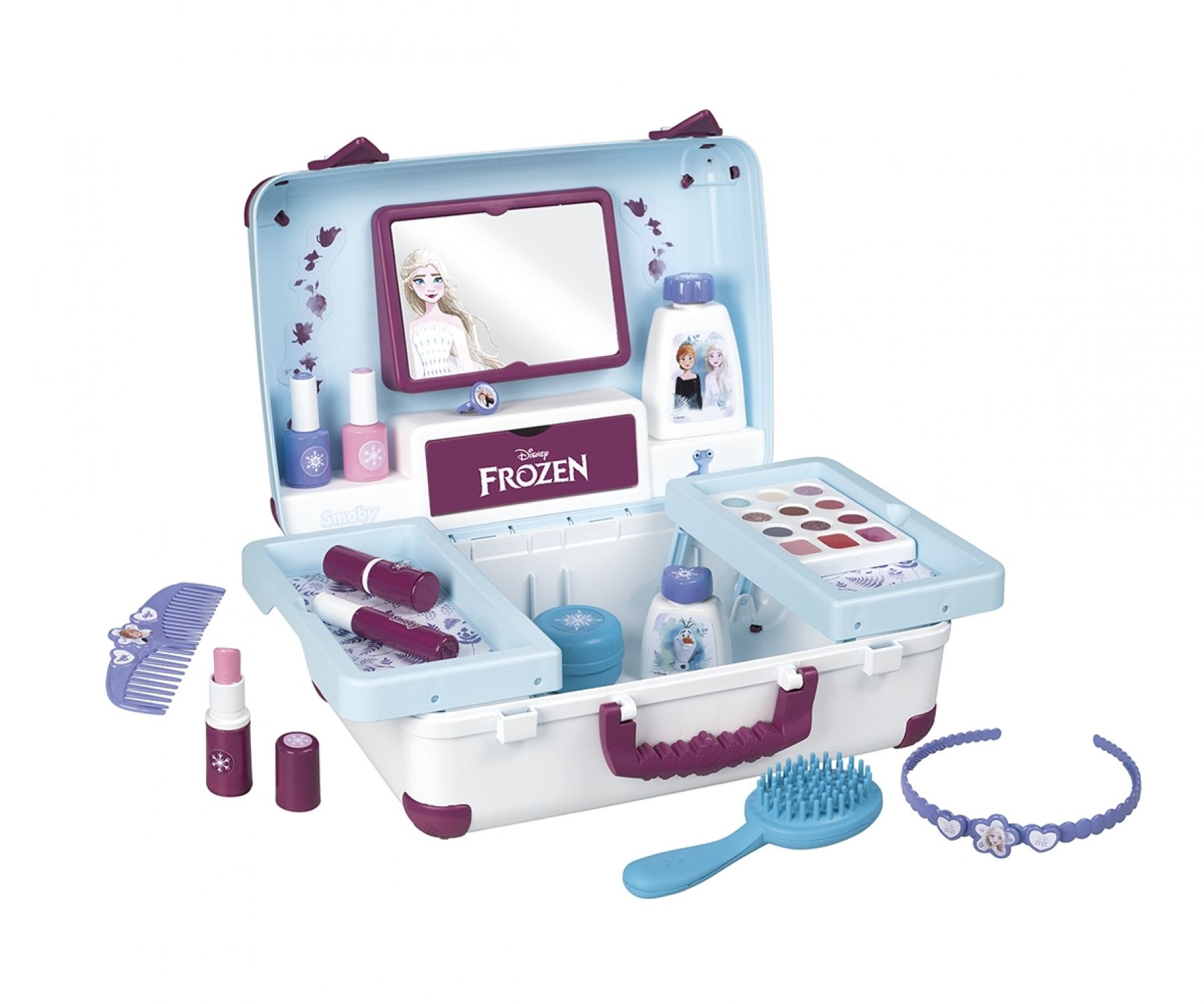 Smoby Frozen Beauty Case - Toy Makeup Set for Girls - 13 Accessories - Ages 3-6 - Blue/Purple