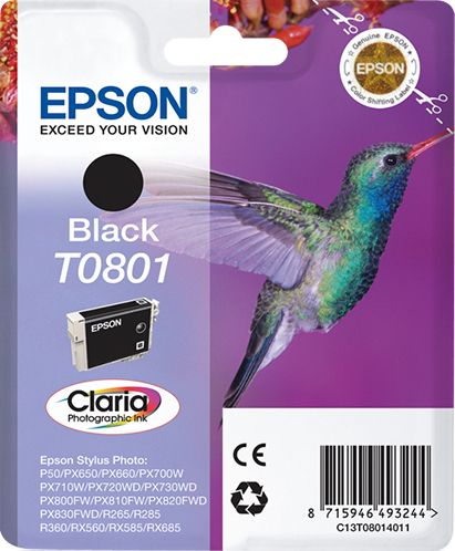 Epson T0801 Black Ink Cartridge - Original - Pigment-based - 7.4ml - Compatible with Epson Printers