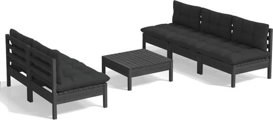 vidaXL 6-delige Loungeset met antracietkleurige kussens grenenhout