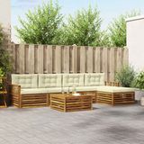 vidaXL - Bank loungeset - 5 zitplekken - Natuurlijk en crème - Acacia hout