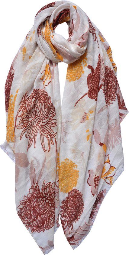 Juleeze Sjaal Dames Rood 90x180 cm - Bloemenprint - Polyester