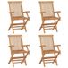 Chaises pliantes en teck massif 4 pièces avec coussins blanc crème