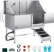 VEVOR Baignoire de toilettage pour animaux de compagnie en acier inoxydable avec rampe, plaque de filtre à eau, 1500x700x1495MM