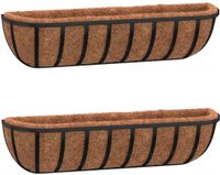 vidaXL Wandbakken - 2 stuks - met kokosvezel - 76x21x16 cm - staal - zwart