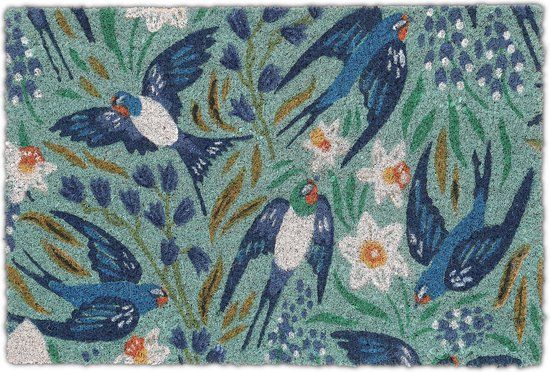 Relaxdays Deurmat Kokos - Vogels - 60x40cm - Blauw