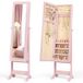Armoire à bijoux sur pied avec miroir psyché coffre à bijoux, armoire de rangement cosmétiques, 3 positions réglables, rose