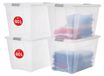 Boîte de rangement avec couvercle - 60 L - Set de 4 - Empilable - Transparent avec poignée argentée