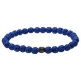 Lucardi - Heren Stainless steel herenkralenarmband blauw lavasteen - Armband - Staal - Zilverkleurig - 18 cm