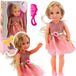 Lean toys Pop in een jurk met een strik, lang haar, roze kam, 38 cm