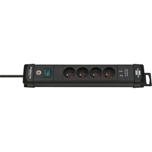 Brennenstuhl premium-Line stekkerdoos met USB 3,1Amp 4-voudig zwart 1,8m