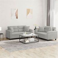 vidaXL 2-delige Loungeset met kussens microvezelstof lichtgrijs