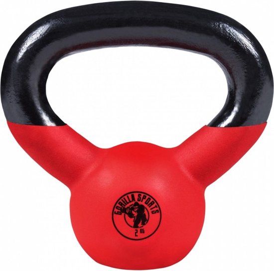 Gorilla Sports Kettlebell - Gietijzer (rubber coating) - 2 kg - Rood