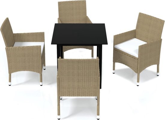 vidaXL 5-delige Tuinset met kussens poly rattan beige