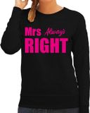 Bellatio Decorations Shoppartners Bv Mrs always right boss sweater / trui zwart met roze letters voor dames - L