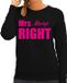 Bellatio Decorations Shoppartners Bv Mrs always right boss sweater / trui zwart met roze letters voor dames - L