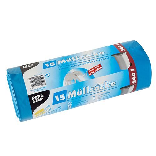 Papstar 12129 Afvalzakken - 240 liter - blauw - 1000 mm - 15 stuks