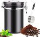 Trankielo Récipient hermétique pour café 1.8L - Acier inoxydable 304 de qualité supérieure - Avec indicateur de date et cuillère - Idéal pour grains de café, thé, noix - Noir
