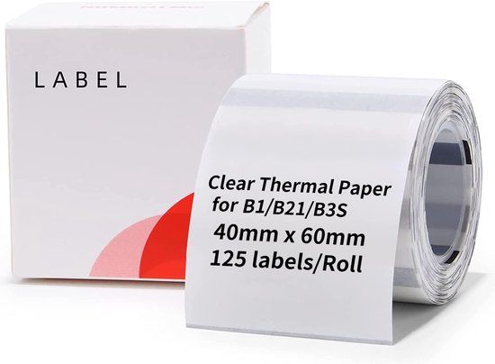 Niimbot Labels/Etiketten B1/B21/B3S - 40x60mm - 125 vellen - Transparant