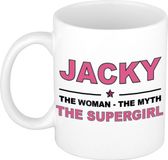 Bellatio Decorations naam cadeau mok - Jacky - Woman Myth Supergirl - koffiemok - 300 ml - collega - moederdag