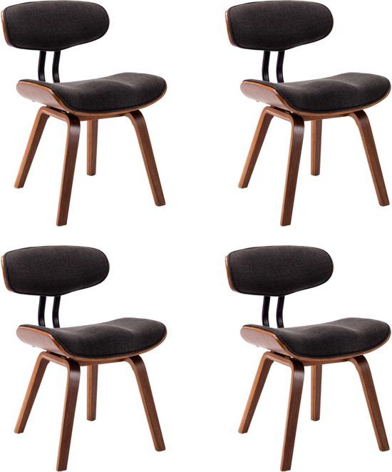 vidaXL Eetkamerstoelen - 4 stuks - Gebogen Hout en Stof - Grijs