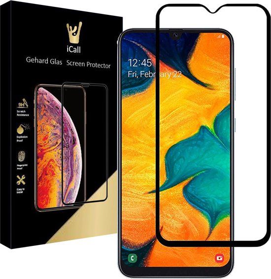 iCall Samsung Galaxy A30 Screenprotector - Tempered Glass Gehard Glas - Full Screen Cover Volledig Beeld -