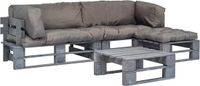 vidaXL 4-delige loungeset van pallet met grijze kussens van hout