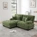 Canapé d'angle style nuage, chenille, 2 coussins lombaires, 2 coussins décoratifs, accoudoirs larges, ottoman (vert)
