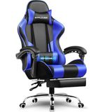GTPLAYER Gamingstoel, bureaustoel, ergonomische pc-stoel, gamingstoel met massagesteun, task stoelen met voetensteun en hoofdsteun, blauw kunstleer