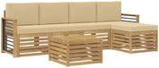 vidaXL - Canapé d'angle - 5 places - Blanc et Beige - Polyester - Table incluse