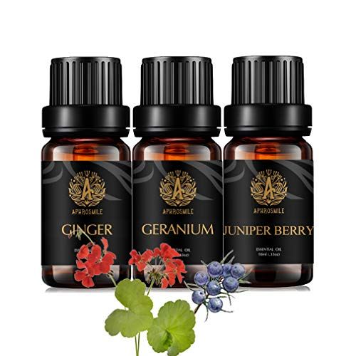 Aphrosmile 100% pure geranium etherische olie set voor het maken van kaarsen, 3 x 10 ml therapeutische kwaliteit gember etherische olie kit voor massage, aromatherapie jeneverbes bessen etherische oliën set voor diffuser