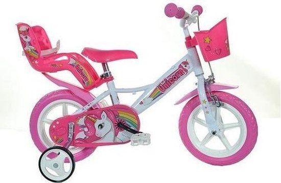 Mondo Unicorn Fiets - 12 inch - Roze/Ichtblauw