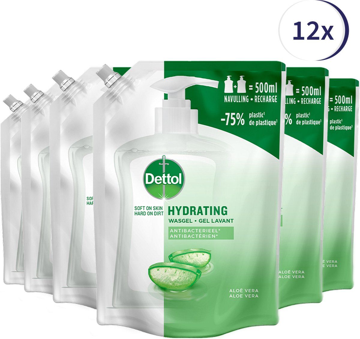 Dettol Handzeep - Antibacterieel - Navulling Hydrating Aloe Vera - 12 x 500ml - Voordeelverpakking