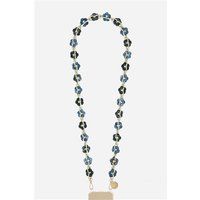 La Coque Francaise Telefoonketting Cassy bloemen 120 cm Blauw en Zwart