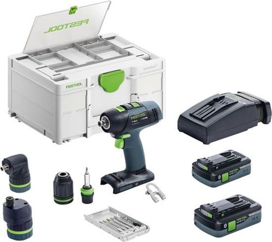 Festool T 18+3 HPC 4,0 I-Set Accu Schroefboormachine 18V 4.0Ah + 2x Hulpstukken in Systainer - 577609