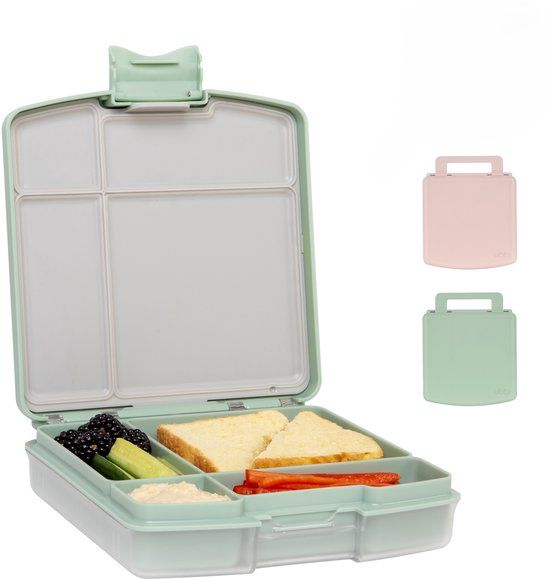Ubbi Bentobox - Lunchtrommel - Lunchbox - 4 vakken - Handvat - Luchtdicht - Vaatwasserbestendig - Groen