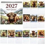 Calendrier mural 2027 avec thème Highland Cow